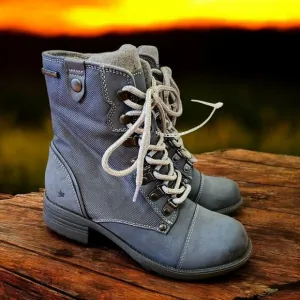 Cobb Hill Brunswick Blue Grey Canvas Nubuck Leather Waterproof Boots Sz. 6.5