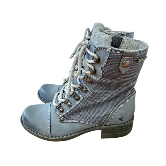 Cobb Hill Brunswick Blue Grey Canvas Nubuck Leather Waterproof Boots Sz. 6.5