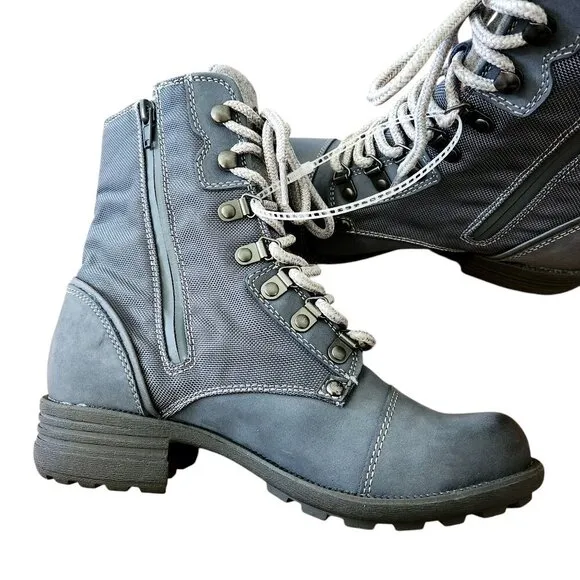 Cobb Hill Brunswick Blue Grey Canvas Nubuck Leather Waterproof Boots Sz. 6.5