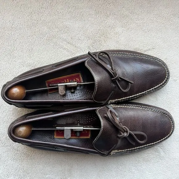 Cole Haan Chocolate Brown Leather Loafer Slip On Shoes Men’s 9.5 M Tie Casual