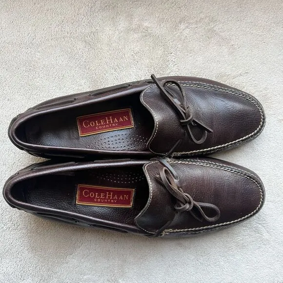 Cole Haan Chocolate Brown Leather Loafer Slip On Shoes Men’s 9.5 M Tie Casual