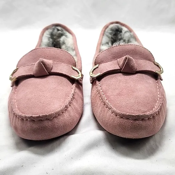 COLE HAAN EVELYN BOW DRIVER LOAFERS PALE MAUVE SUEDE LADIES 7.5 NWOB