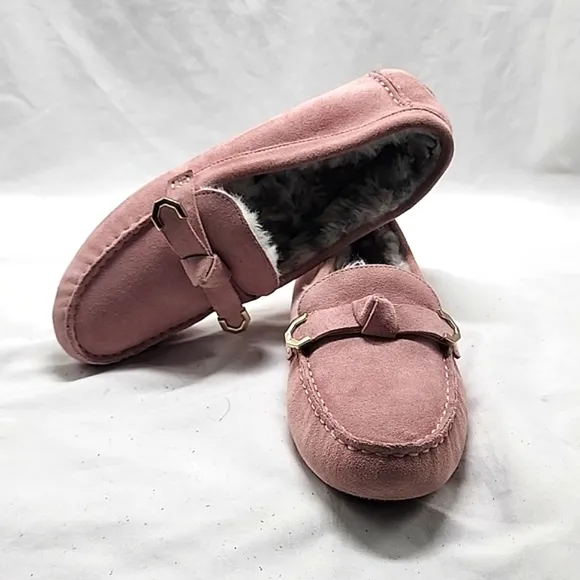 COLE HAAN EVELYN BOW DRIVER LOAFERS PALE MAUVE SUEDE LADIES 7.5 NWOB