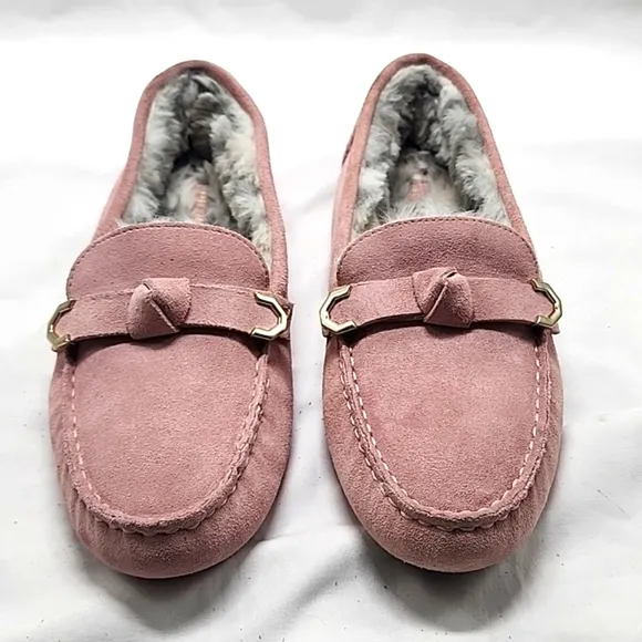 COLE HAAN EVELYN BOW DRIVER LOAFERS PALE MAUVE SUEDE LADIES 7.5 NWOB