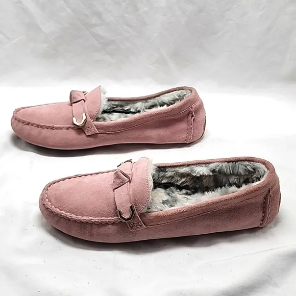 COLE HAAN EVELYN BOW DRIVER LOAFERS PALE MAUVE SUEDE LADIES 7.5 NWOB