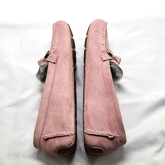COLE HAAN EVELYN BOW DRIVER LOAFERS PALE MAUVE SUEDE LADIES 7.5 NWOB