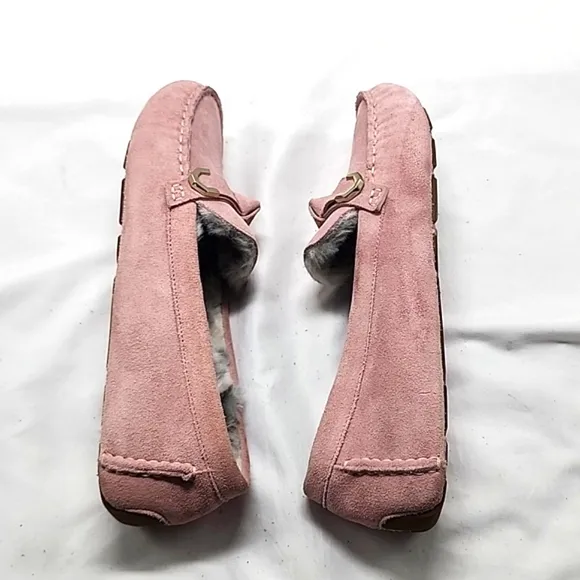 COLE HAAN EVELYN BOW DRIVER LOAFERS PALE MAUVE SUEDE LADIES 7.5 NWOB