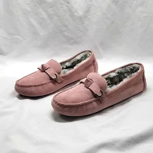 COLE HAAN EVELYN BOW DRIVER LOAFERS PALE MAUVE SUEDE LADIES 7.5 NWOB