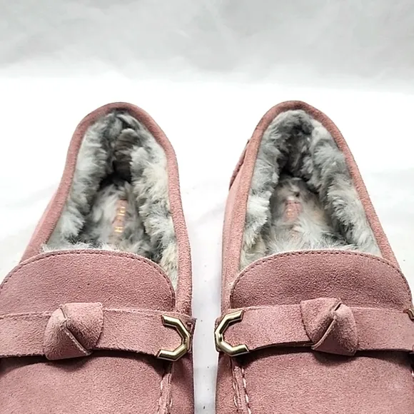 COLE HAAN EVELYN BOW DRIVER LOAFERS PALE MAUVE SUEDE LADIES 7.5 NWOB