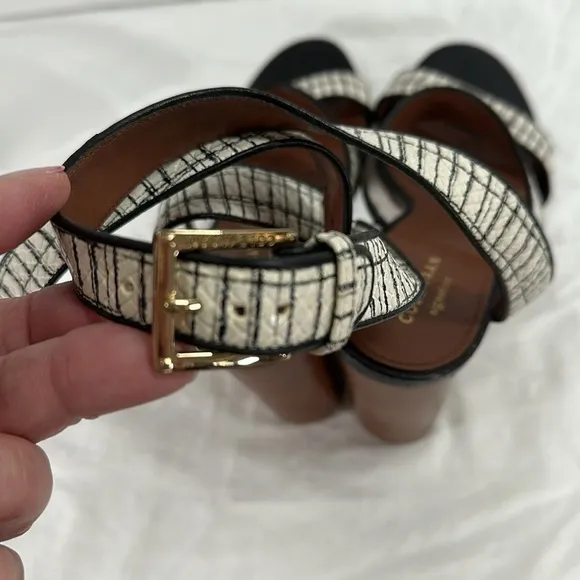 Cole Haan Signature Ankle Strap Snakeskin Scales Leather Heeled Sandals, 8B