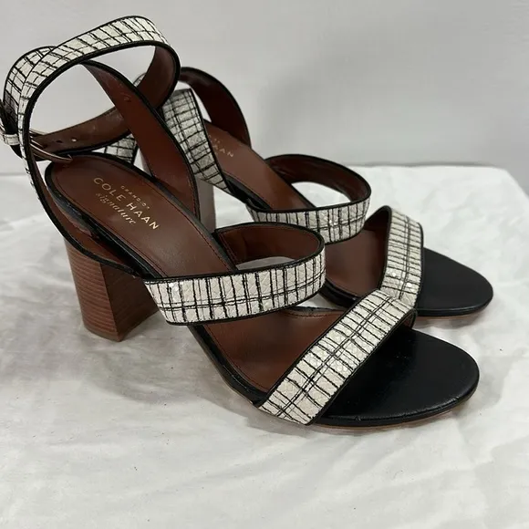 Cole Haan Signature Ankle Strap Snakeskin Scales Leather Heeled Sandals, 8B