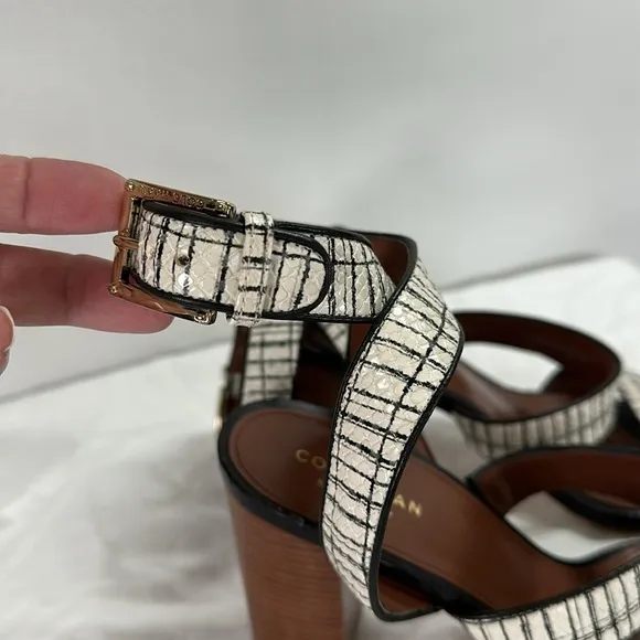 Cole Haan Signature Ankle Strap Snakeskin Scales Leather Heeled Sandals, 8B