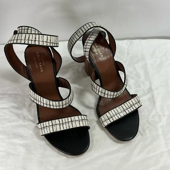 Cole Haan Signature Ankle Strap Snakeskin Scales Leather Heeled Sandals, 8B