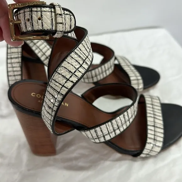 Cole Haan Signature Ankle Strap Snakeskin Scales Leather Heeled Sandals, 8B