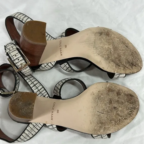 Cole Haan Signature Ankle Strap Snakeskin Scales Leather Heeled Sandals, 8B