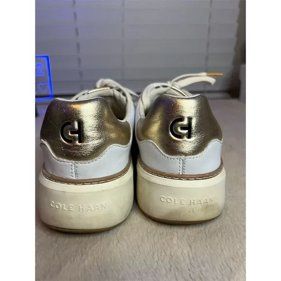 Cole Haan Women's Grandpro Topspin Sneakers White/Gold Size 11 Casual