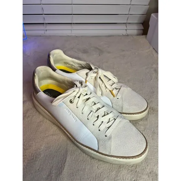 Cole Haan Women's Grandpro Topspin Sneakers White/Gold Size 11 Casual