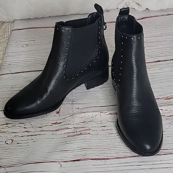 COLE HAAN Black Waterproof Studded Ankle Boots Size 8.5