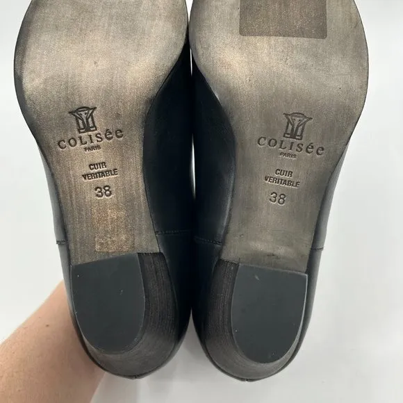 COLISEE DE SACHA Black Leather Ankle Strap Heeled Ankle Booties Shoes Size EU 38