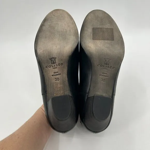 COLISEE DE SACHA Black Leather Ankle Strap Heeled Ankle Booties Shoes Size EU 38