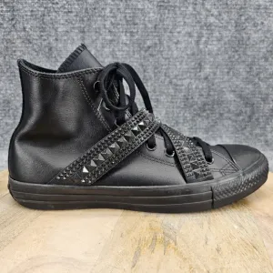 Converse CT All Star Punk Strap Hi Womens Size 9.5 Triple Black Leather Shoes