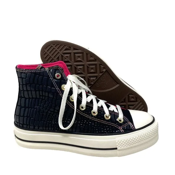 Converse Lift Platform Leather Canvas High Casual Women Shoes Black Pink A06864C