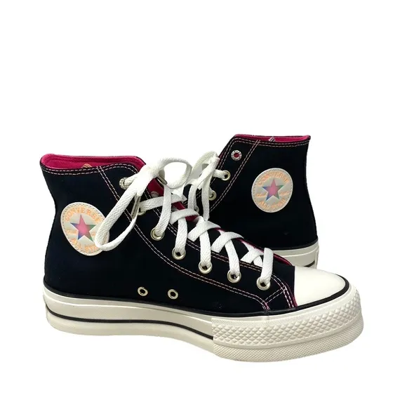 Converse Lift Platform Leather Canvas High Casual Women Shoes Black Pink A06864C