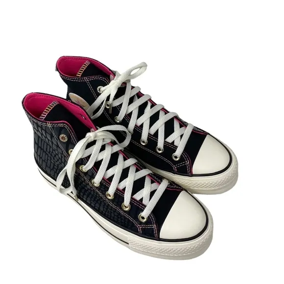 Converse Lift Platform Leather Canvas High Casual Women Shoes Black Pink A06864C