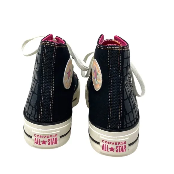 Converse Lift Platform Leather Canvas High Casual Women Shoes Black Pink A06864C