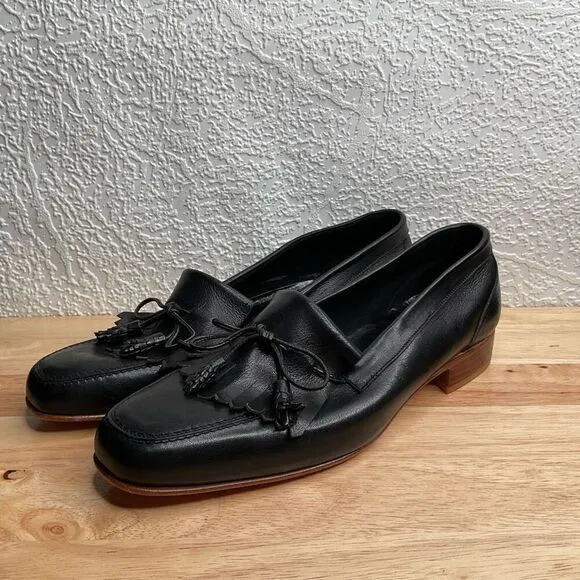 Creazioni Irya women's Black Italian Leather Collapsible Kiltie Tassel Loafers 8