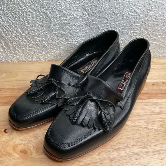 Creazioni Irya women's Black Italian Leather Collapsible Kiltie Tassel Loafers 8