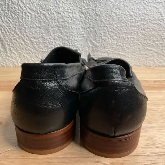 Creazioni Irya women's Black Italian Leather Collapsible Kiltie Tassel Loafers 8