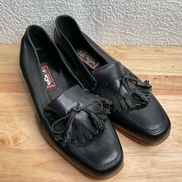 Creazioni Irya women's Black Italian Leather Collapsible Kiltie Tassel Loafers 8
