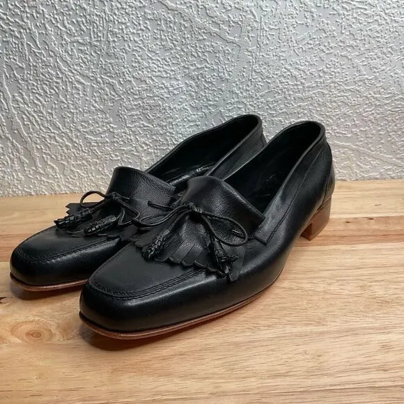Creazioni Irya women's Black Italian Leather Collapsible Kiltie Tassel Loafers 8
