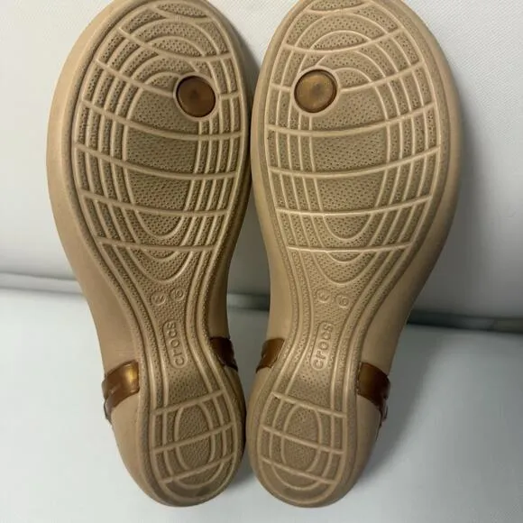 CROCS Womens Isabella T-Strap Bronze Jelly Sandals Summer Vacation Shoes 10