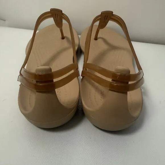 CROCS Womens Isabella T-Strap Bronze Jelly Sandals Summer Vacation Shoes 10