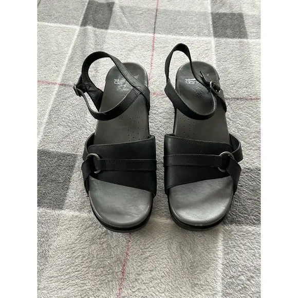 DANSKO Melina Ankle Strap Black Leather Open-toe Sandals Women's EU 40. Support