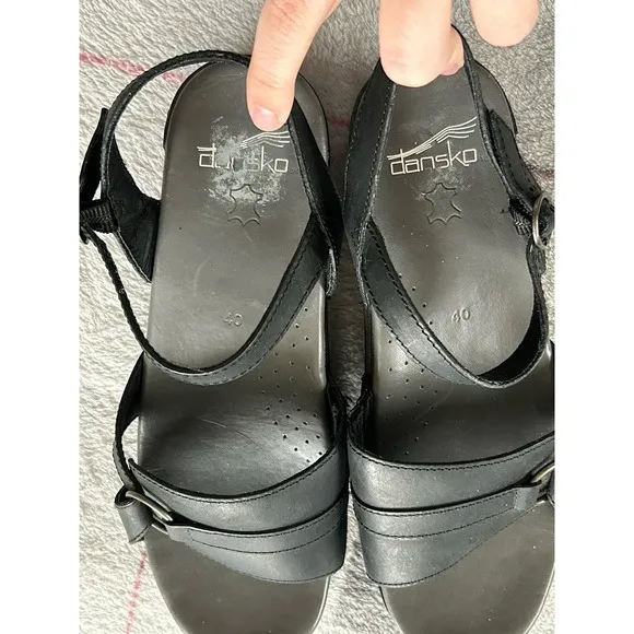 DANSKO Melina Ankle Strap Black Leather Open-toe Sandals Women's EU 40. Support