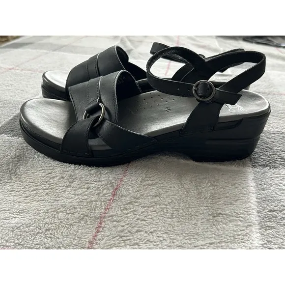 DANSKO Melina Ankle Strap Black Leather Open-toe Sandals Women's EU 40. Support