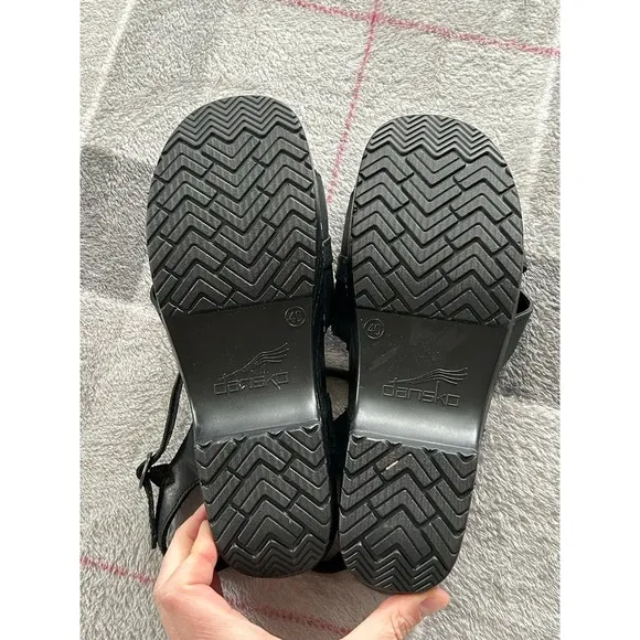 DANSKO Melina Ankle Strap Black Leather Open-toe Sandals Women's EU 40. Support