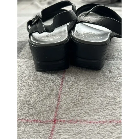 DANSKO Melina Ankle Strap Black Leather Open-toe Sandals Women's EU 40. Support