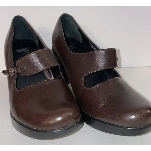 Dansko Sz 37 Us 6.5-7 Brown Leather Tara Mary Jane Hook And Loop Strap Shoes
