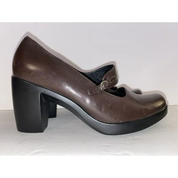 Dansko Sz 37 Us 6.5-7 Brown Leather Tara Mary Jane Hook And Loop Strap Shoes