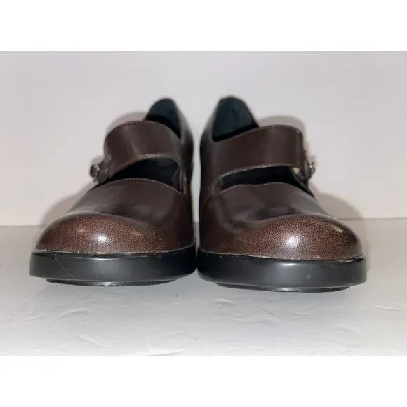 Dansko Sz 37 Us 6.5-7 Brown Leather Tara Mary Jane Hook And Loop Strap Shoes