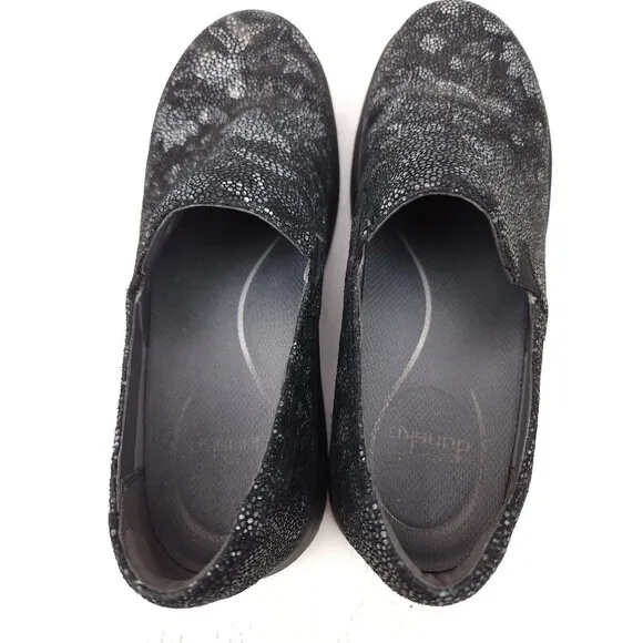 Dansko Winona Clogs Shoes Women's Size 38 US 7.5-8 Black Silver Comfort Slip On