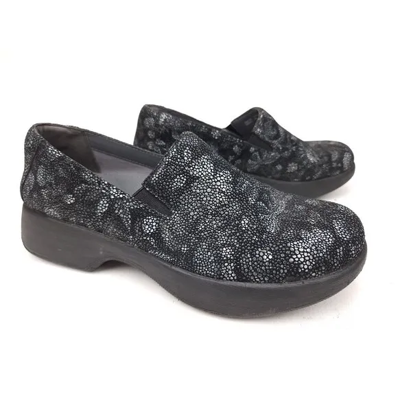Dansko Winona Clogs Shoes Women's Size 38 US 7.5-8 Black Silver Comfort Slip On