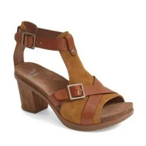 Dansko Women Ankle Leather Strap Heels Sandals Shoes sz 37/6.5-7
