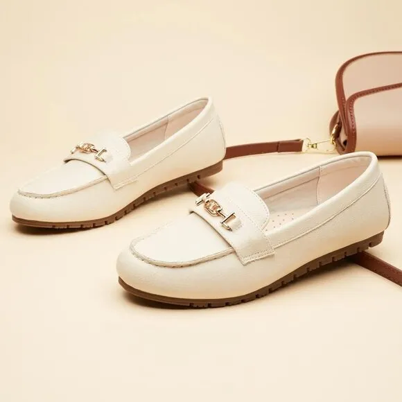 Deyashopin Flat Shoes Women White Polyurethane (PU) Leisure Slip Comfort Shoes