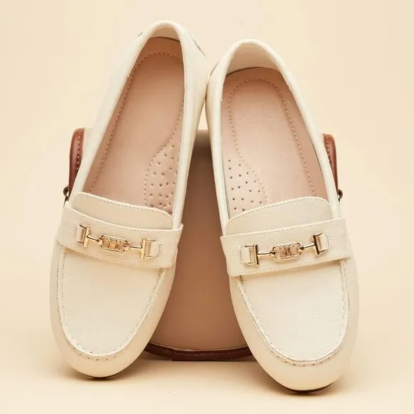 Deyashopin Flat Shoes Women White Polyurethane (PU) Leisure Slip Comfort Shoes