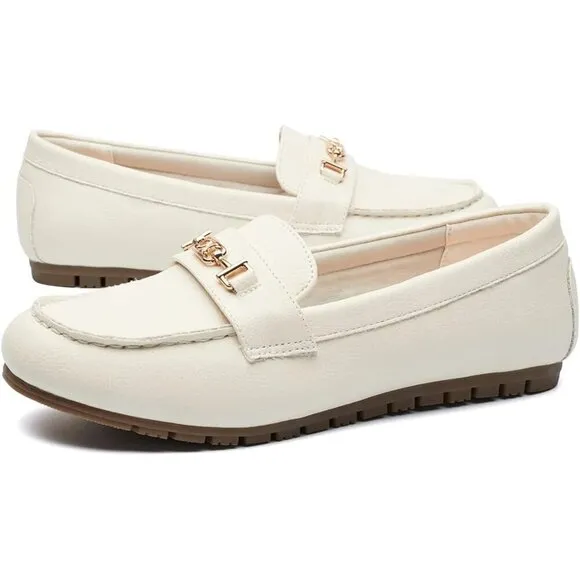 Deyashopin Flat Shoes Women White Polyurethane (PU) Leisure Slip Comfort Shoes